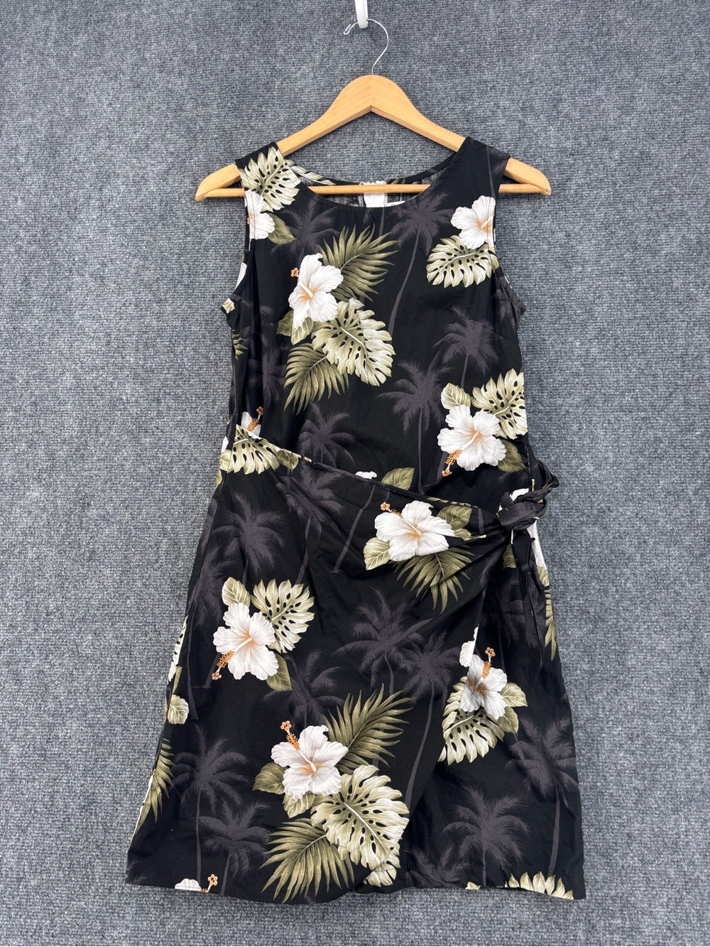 VTG Pacific Legend Tropical Resortwear Black Floral Faux Wrap Dress Women’s M